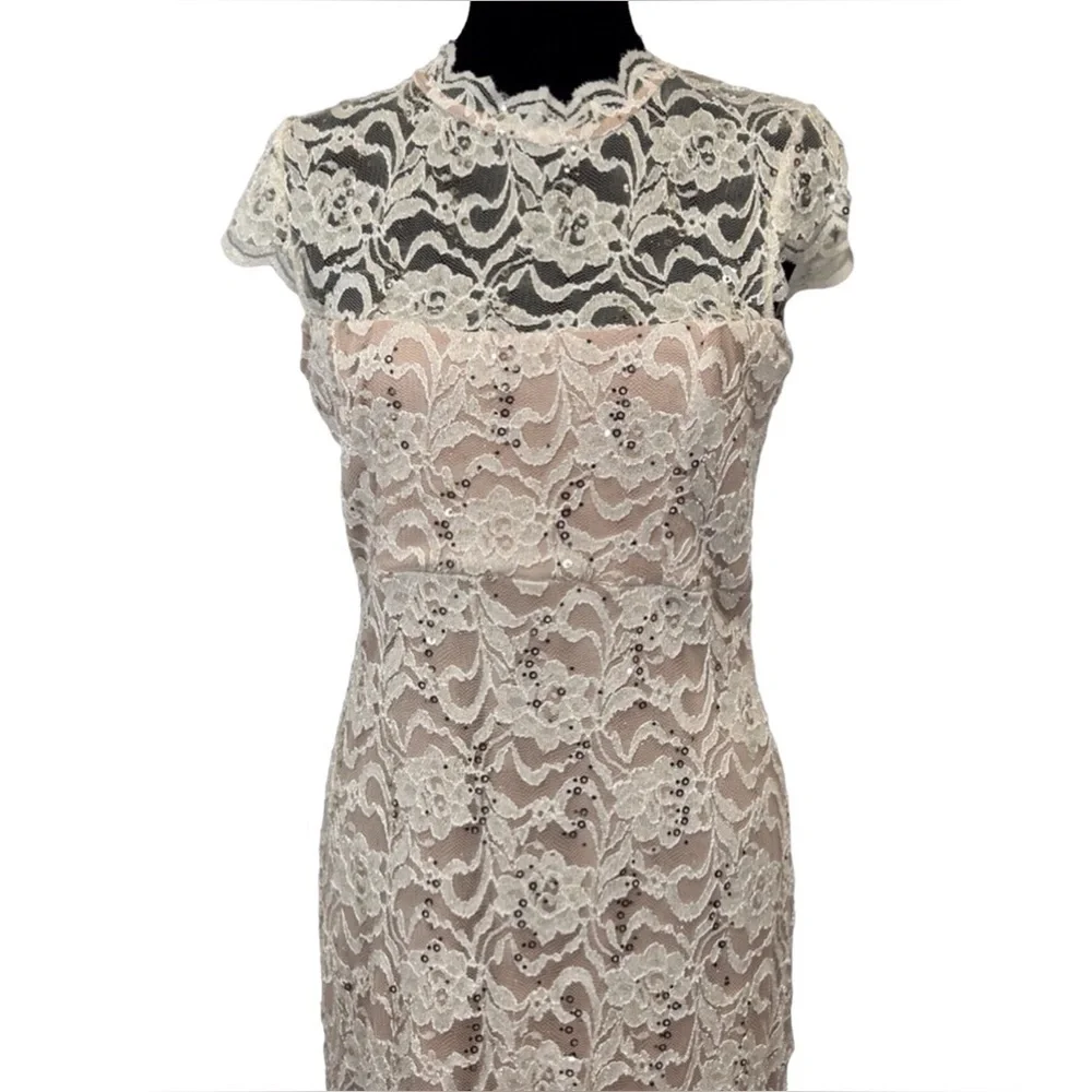 Jump Apparel Cocktail/Prom/Party Dress Juniors Cream/Nude Lace Size-11 EUC - Picture 5 of 12